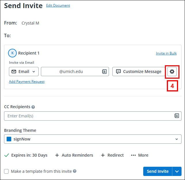 Send Invite page